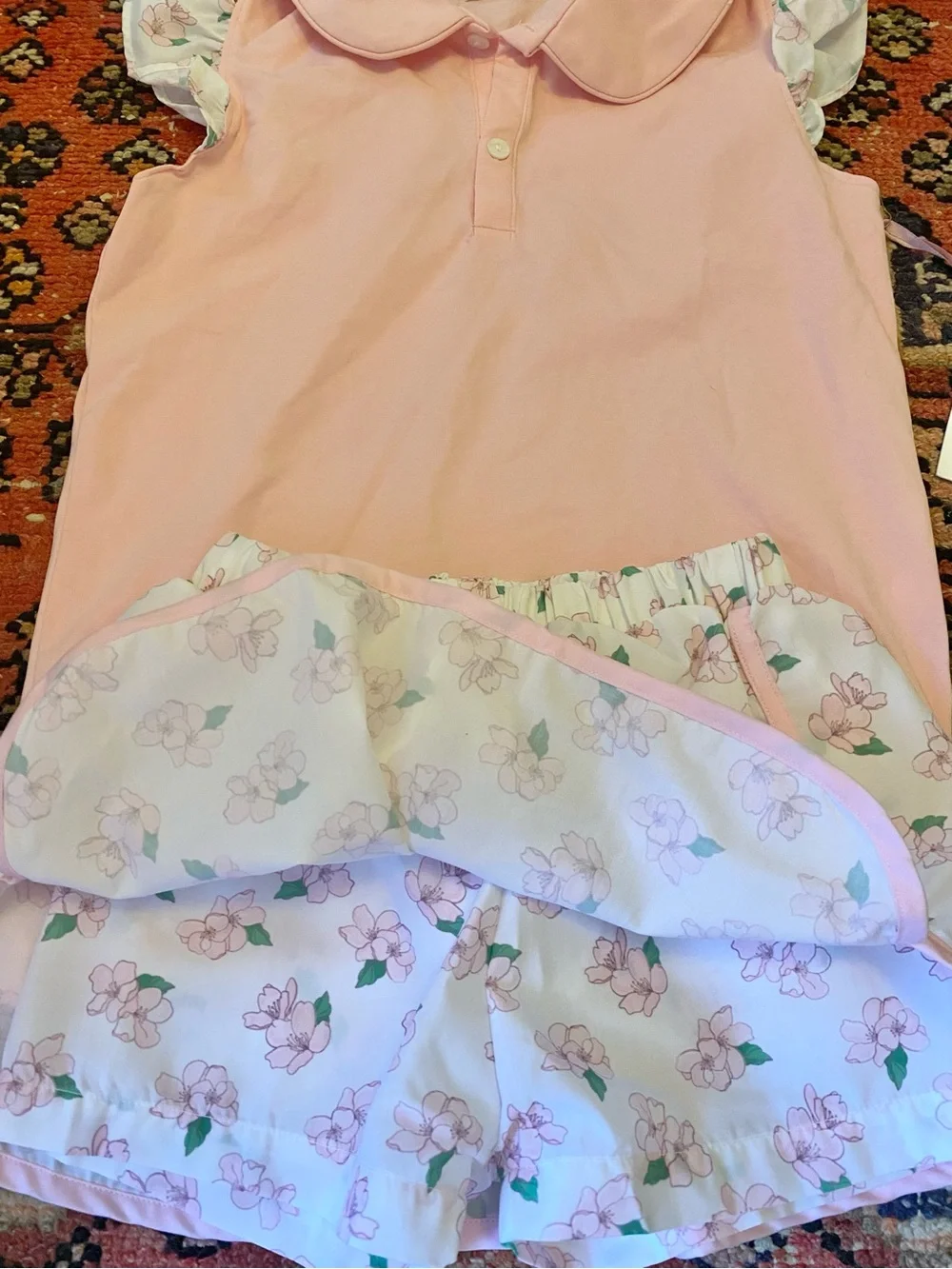 Cecili Lou Girls' Pink Floral Skort & Polo Matching Set